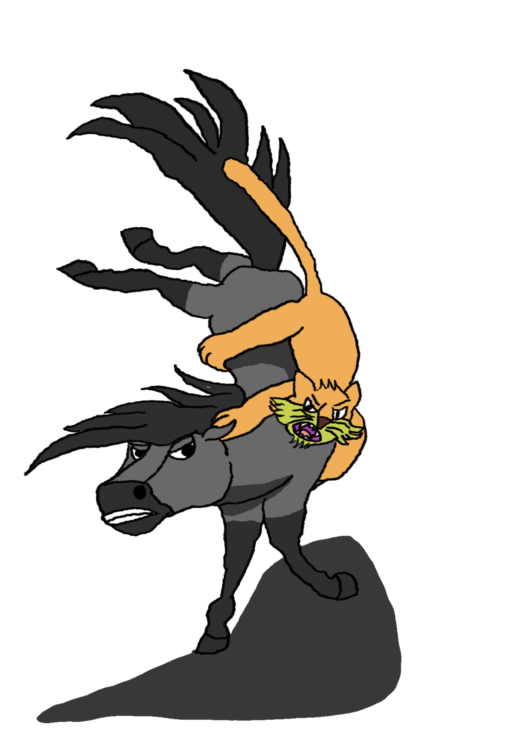 Wild horse and mountain lion fighting